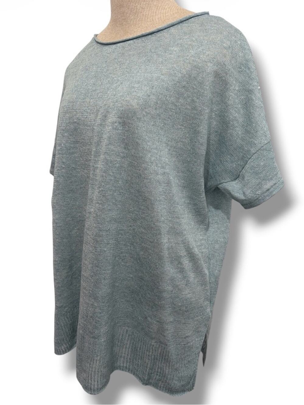 Tahari Linen Short Sleeve Summer Sweater Women's Size XL Light Teal Beach Resort